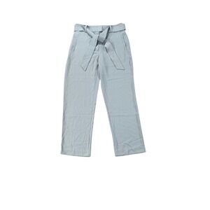 All:Row Light Blue Paper-bag Waist Belted Wide Leg Cropped Trousers Women's Sz M